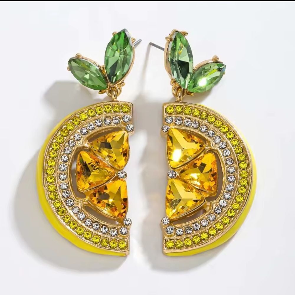 New Lemon Crystal & Glass Rhinestone Earrings